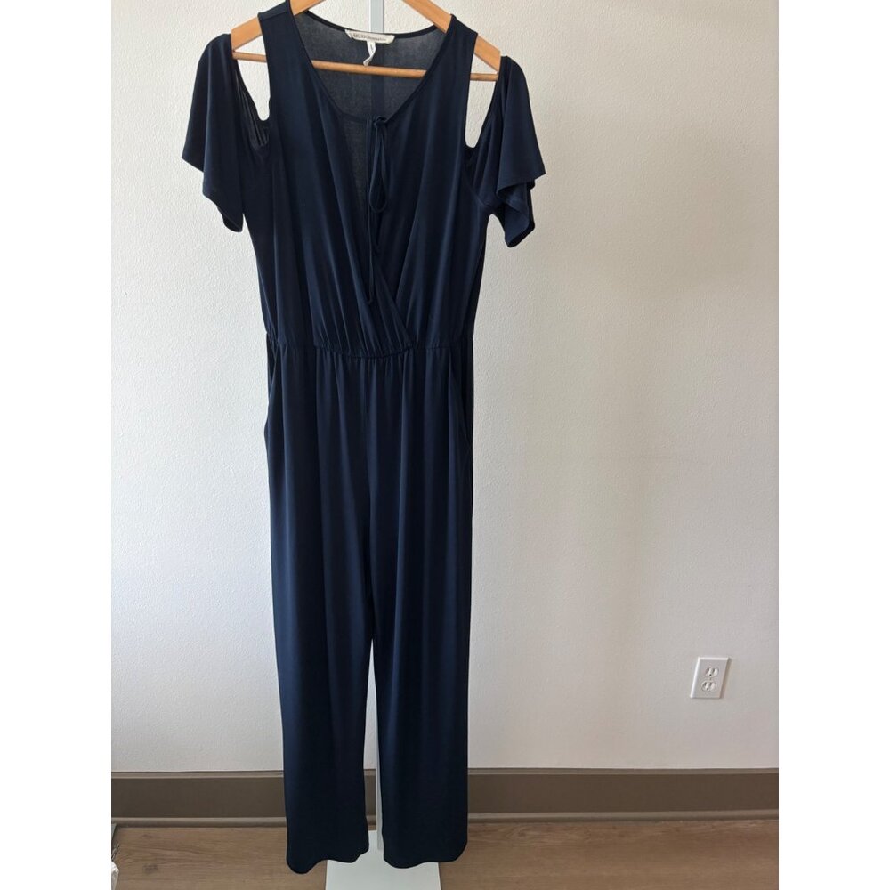 BCBGeneration Jumpsuit S Cold Shoulder Wrap Tie Resort Date Night Casual Chic - Picture 3 of 11